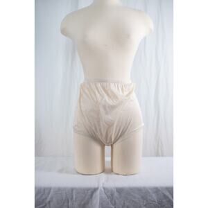 Vintage Beige Nylon Panties High Waisted Granny Briefs Silky Retro Lingerie 42 L
